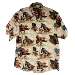 Bit & Bridle Vintage Patriotic American Horse Silhouette Shirt Men's XL